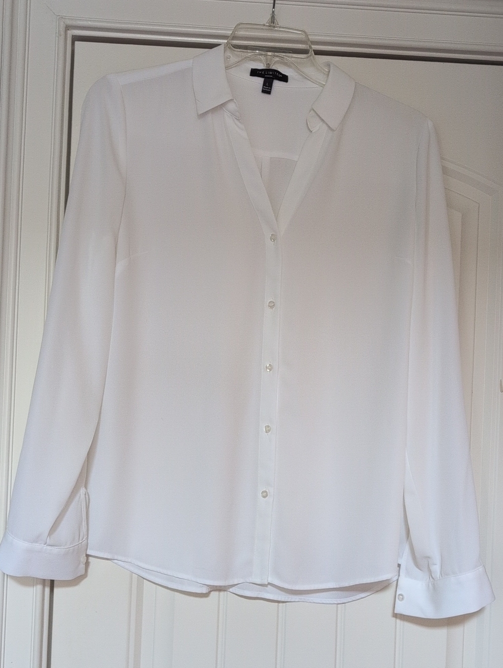The Limited White Button Front Blouse With Adjustable Sleeves, Size L, Like New